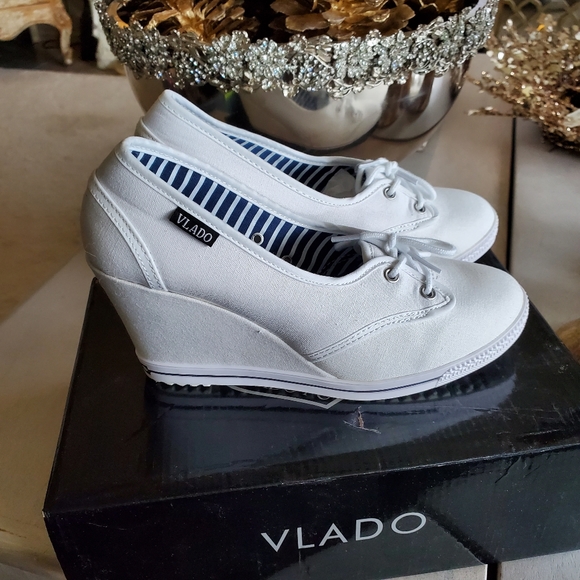 Vlado Shoes New In Box White Canvas High Wedge Shoes 8m Poshmark